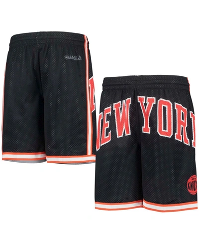 Mitchell & Ness Big Boys Black New York Knicks Hardwood Classics Throwback Big Face Mesh Shorts