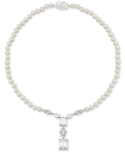Arabella Cultured Freshwater Pearl (5-6mm) & Cubic Zirconia 18" Statement Necklace In Sterling Silver