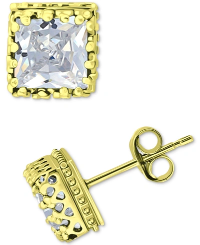 Giani Bernini Cubic Zirconia Princess Stud Earrings In Sterling Silver, Created For Macy's In Gold Over Silver