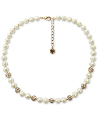 Charter Club Gold-tone Pave Fireball & Imitation Pearl Collar Necklace, 17" + 2" Extender, Created For Macy's In Red
