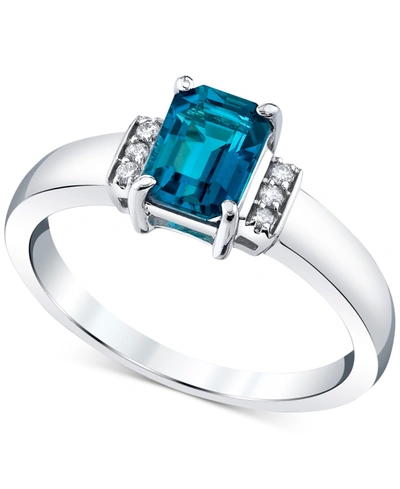 Macy's Blue Topaz (1-3/8 Ct. T.w.) & Diamond (1/20 Ct. T.w.) Ring In 14k White Gold