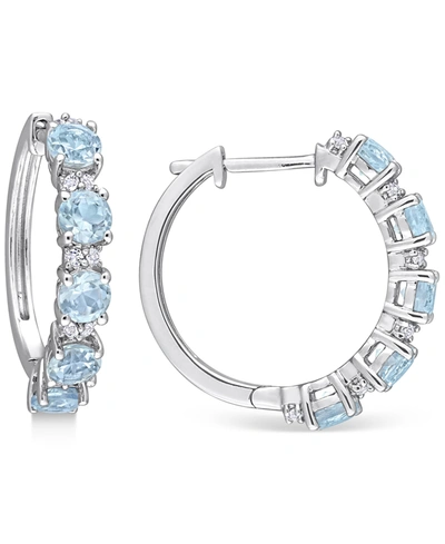 Macy's Peridot (3-3/4 Ct. T.w.) & White Topaz (1/4 Ct. T.w.) Small Hoop Earrings In 18k Rose Gold-plated St In Blue Topaz