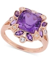 Macy's Amethyst (3 Ct. T.w.) & White Topaz (1/5 Ct. T.w.) Ring In 18k Rose Gold-plated Sterling Silver In Amethyst