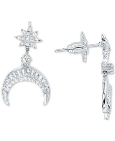 Macy's Cubic Zirconia Star & Crescent Moon Drop Earrings In Sterling Silver