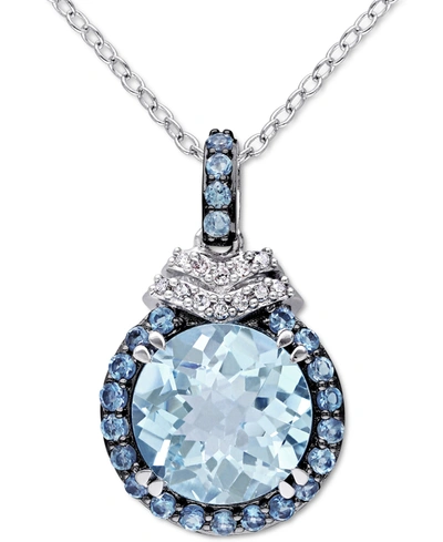 Macy's Blue Topaz (4-3/4 Ct. T.w.) & Diamond (1/20 Ct. T.w.) 18" Pendant Necklace In Sterling Silver