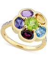 MACY'S MULTI-GEMSTONE (3-3/8 CT. T.W.) & DIAMOND (1/20 CT. T.W.) RING IN GOLD-PLATED STERLING SILVER