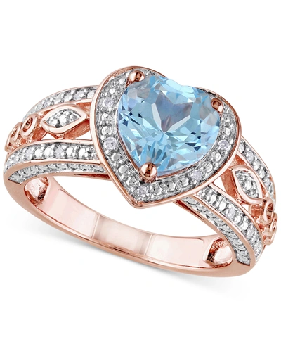 Macy's Blue Topaz (2 Ct. T.w.) & Diamond (1/10 Ct. T.w.) Heart Ring In 18k Rose Gold-plated Sterling Silver