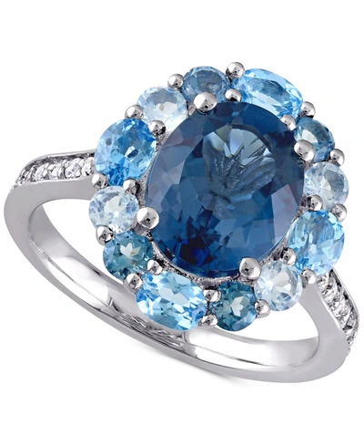 Macy's Blue Topaz Oval Halo Statement Ring (5-3/8 Ct. T.w.) In Sterling Silver