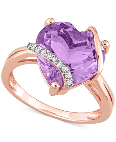 Macy's Amethyst (6-1/2 Ct. T.w.) & Diamond (1/20 Ct. T.w.) Heart Swirl Ring In 18k Rose Gold-plated Sterlin