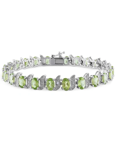 Macy's Aquamarine (9-5/8 Ct. T.w.) & Diamond Accent S Link Bracelet In Sterling Silver In Peridot