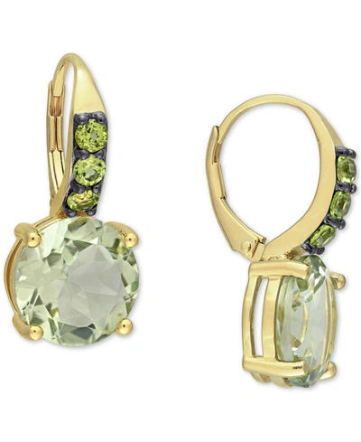 Macy's Green Quartz (11-5/8 Ct. T.w.) & Peridot (3/4 Ct. T.w.) Leverback Drop Earrings In 18k Gold-plated S