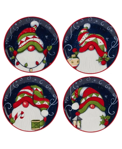 Certified International Holiday Magic Gnomes Set Of 4 Canape Plates In Blue