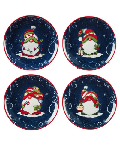 Certified International Holiday Magic Gnomes Set Of 4 Dessert Plates In Blue