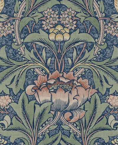 Nextwall Morris Flower Peel And Stick Wallpaper In Denim Blue Salmon