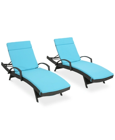 Noble House Ventura Outdoor Chaise Lounge (set Of 2) In Blue