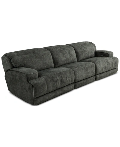 Mwhome Sebaston 3-pc. Fabric Sofa With 3 Power Motion Recliners, Created For Macy's In Highlander Midnight