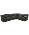 Mwhome Sebaston 5-pc. Fabric Sectional With 3 Power Motion Recliners And 1 Usb Console, Created For Macy's In Highlander Midnight