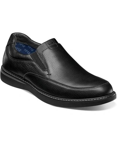 Nunn Bush Men's Wade Moc Toe Slip-on Slip Resistant Loafer In Black Tumble