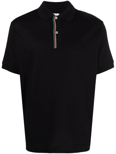 Paul Smith Signature Stripe-trim Polo Shirt In Black