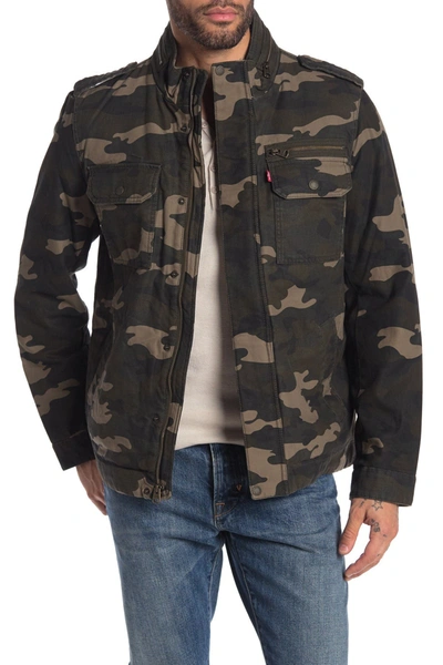 Levi's Hooded Canvas Military Jacket In Camouflage