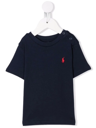 Ralph Lauren Babies' Logo-embroidered Cotton T-shirt In Blue