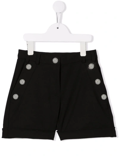 Balmain Embossed-button Shorts In 黑色