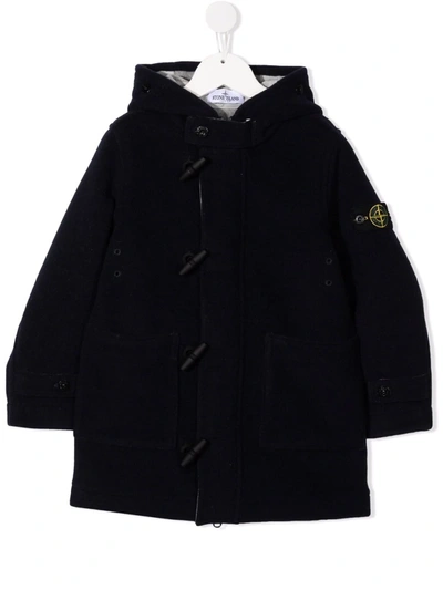 Stone Island Junior Montgomery Hooded Single-breasted Coat In 蓝色