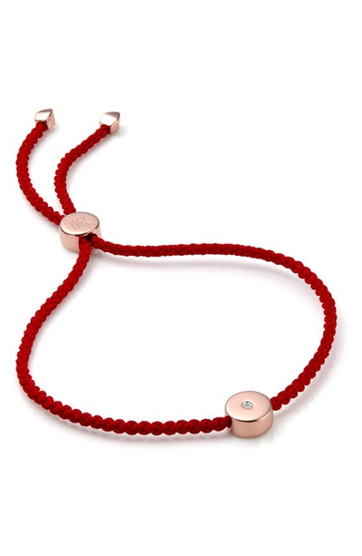 Monica Vinader Linear Solo Diamond Friendship Bracelet In Rose Gold/ Coral