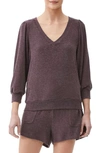 Michael Stars Gabriella V-neck 3/4-sleeve Sweatshirt In Heater Eggplant