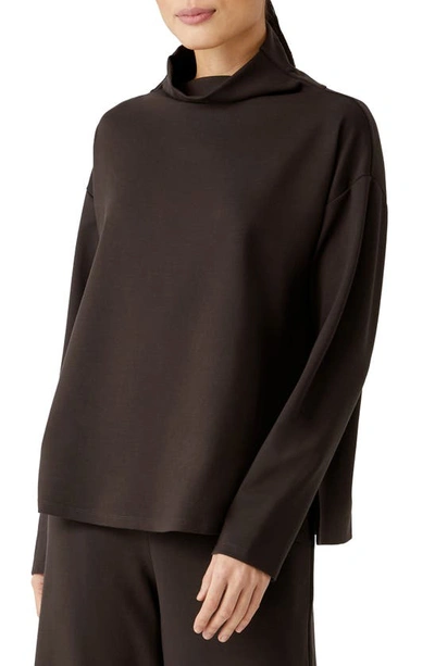 Eileen Fisher Funnel Neck Ponte Knit Top In Espresso