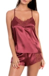 In Bloom By Jonquil Grace Short Satin Pajamas In Roan Rouge