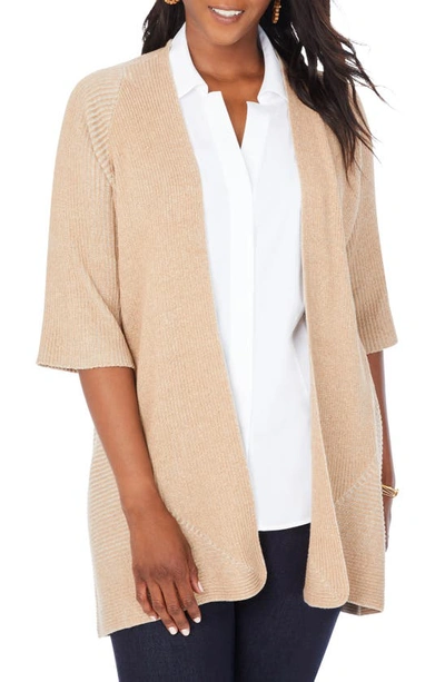 Foxcroft Alessandra Mixed Rib Open Front Cardigan In Toasted Wheat