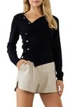 Endless Rose Knit Cardigan With Cross Over Buttons In Black