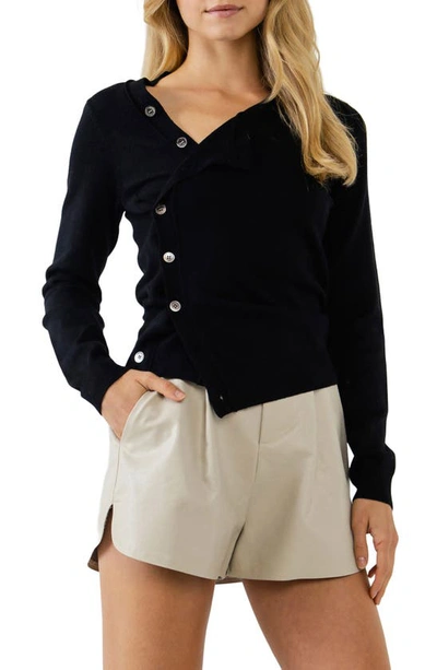 Endless Rose Knit Cardigan With Cross Over Buttons In Black