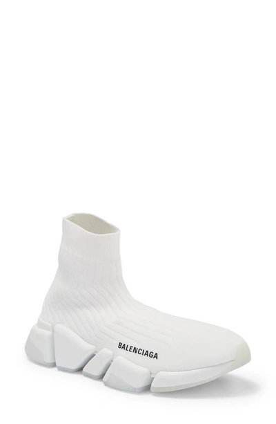 Balenciaga Speed 2.0 Lt Rib Sock Sneaker In 9091 White/ White/ Traspar