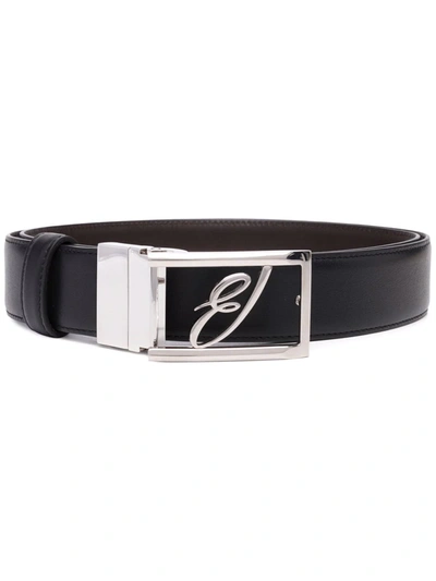 Brioni Logo-buckle Reversible Belt In Black