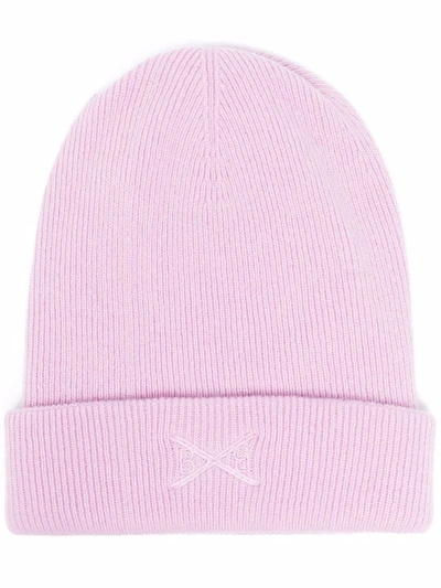 Barrie Embroidered Cashmere Beanie In Violett