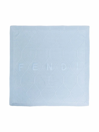 Fendi Embroidered-logo Knitted Blanket In Blue