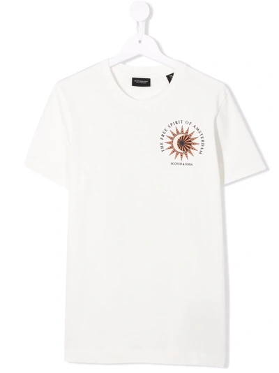 Scotch & Soda Teen Slogan-print Organic Cotton T-shirt In White