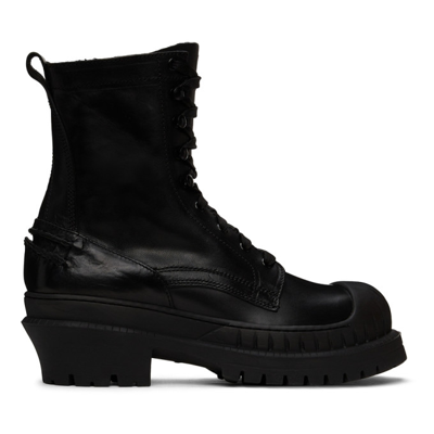 Acne Studios Mens Black Lug-sole Lace-up Leather Ankle Boots 10