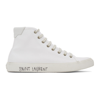 Saint Laurent Malibu Leather-trimmed Distressed Cotton-canvas High-top Sneakers In 9030 Optic White/bla