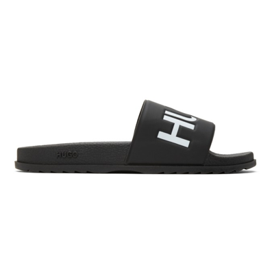 Hugo Black Plastic Match Slide Sandals In 2 Black