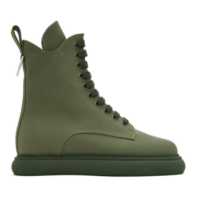 Attico Green Canvas Selene Ankle Boots In Military Green