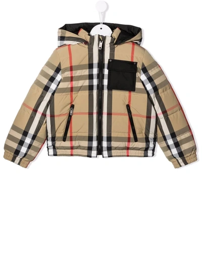Burberry Kids' Reversible Check Padded Jacket In Brown