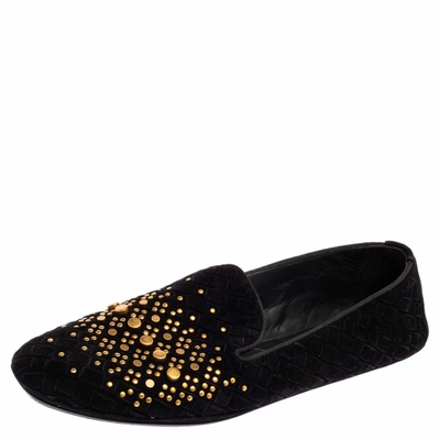 Pre-owned Bottega Veneta Black Interecciato Suede Studded Smoking Slippers Size 36