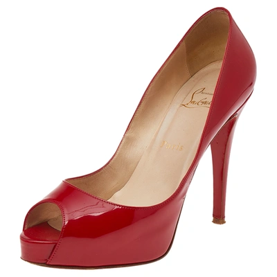Pre-owned Christian Louboutin Red Patent Leather Very Prive Peeptoe Pumps Size 39