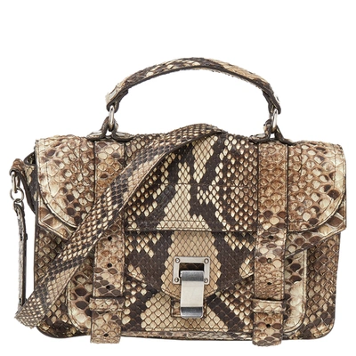 Pre-owned Proenza Schouler Beige/brown Python Leather Ps1 Tiny Python Top Handle Bag