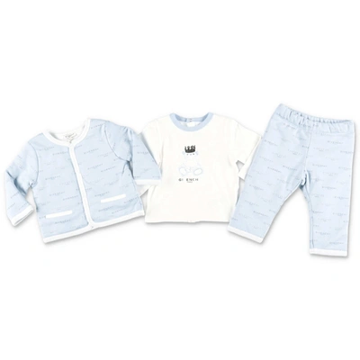 Givenchy Babies' Completo Azzurro In Felpa Di Cotone Con Felpa T-shirt E Pantaloni