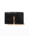 Saint Laurent Kate Medium Tassel Ysl Crossbody Bag In Croc-embossed Leather In Black