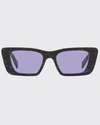 Prada Marble-effect Rectangle Frame Sunglasses In Black Pattern